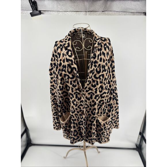 J Crew Womens Sweater Blazer Knit Cardigan Jacket Leopard Animal Print Size 2X - Picture 1 of 10